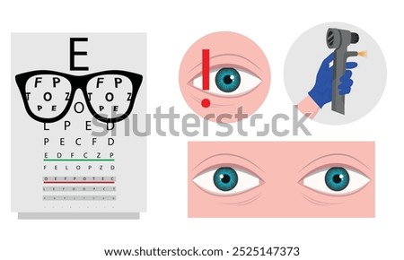 Ophthalmology oculist set vision correction eye anatomy with exam table 