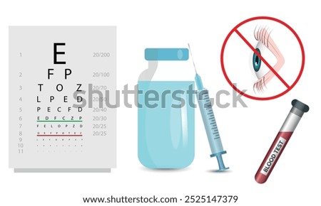 Ophthalmology oculist set vision correction eye anatomy with exam table 