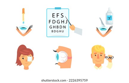 Oftalmología, optometría, examen ocular. Prueba médica de Eyesight en ilustración vectorial