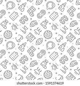 Ophthalmology related seamless pattern with outline icons