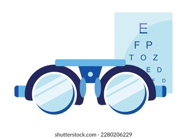 Ophthalmology set concept. Optometrist Checks Patient Eyesight. Optical Test for Eyes. Good Vision and Care. Ophthalmological Sight Examination and Treatment. Illustration isolated on white background