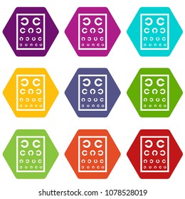 Ophthalmology tablet icons 9 set coloful isolated on white for web