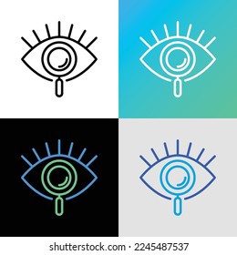 Ophthalmology thin line icon. Human eye under magnifier. Logo for vision correction clinic. Vector illustration.