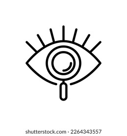Ophthalmologie-Dünnliniensymbol. Menschenauge unter Lupe. Logo für eine Bildkorrekturklinik. Vektorgrafik.