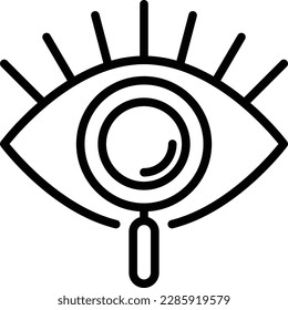 Ophthalmology thin line icon. Human eye under magnifier. Vision correction. Vector illustration.