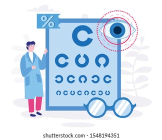 Ophthalmology Vector illustration.for web banner, infographics, mobile website. eyes health. Patient myopia.
