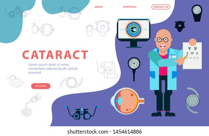 Ophthalmology, vision check, cataract vector illustration.  The concept of eye health. Can be used for landing page, template, user interface, web, mobile app, poster, banner, flyer.