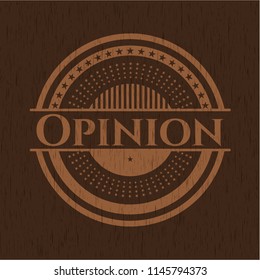 Opinion badge with wood background