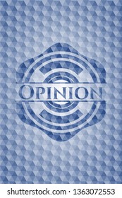 Opinion blue emblem with geometric pattern.