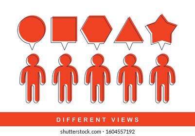 Opinion diversity vector concept, different perspectives metaphor, alternative worldview point of view, mind and bias.