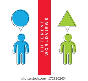 Opinion diversity vector concept, different perspectives metaphor, alternative worldview point of view, mind and bias.
