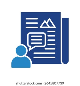 Opinion dual tone blue color mini illustration icon, use for journalist, broadcasting, news and media UI, UX kit, app and web development, digital or print.