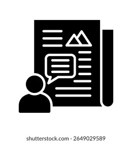 Opinion glyph icon, use for journalist, broadcasting, education, news and media UI, UX kit, app and web development, digital or print.