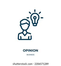 Icono de opinión. Ilustración vectorial lineal de la colección de negocios. Guión de icono de opinión de esquema. Símbolo de línea delgada para uso en aplicaciones web y móviles, logotipo, medios impresos.