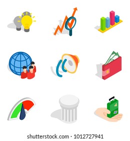 Opinion icons set. Isometric set of 9 opinion vector icons for web isolated on white background