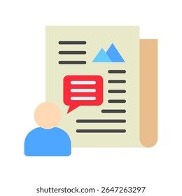 Opinion mini illustration flat color icon, use for journalist, broadcasting, news and media UI, UX kit, app and web development, digital or print.