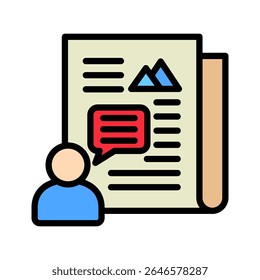 Opinião mini ilustração ícone de cor de contorno, uso para jornalista, radiodifusão, notícias e mídia UI, UX kit, aplicativo e desenvolvimento web, digital ou impresso.
