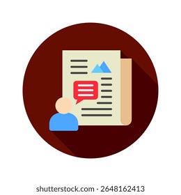 Opinião mini ilustração arredondado ícone de cor plana, uso para jornalista, radiodifusão, notícias e mídia UI, kit UX, app e desenvolvimento web, digital ou impresso.