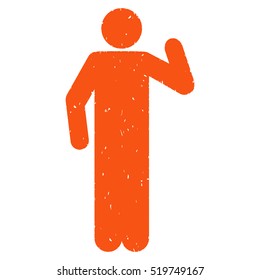 Opinion Pose grainy textured orange icon for overlay watermark stamps. Flat symbol with dust texture. Dotted vector ink rubber seal stamp with grunge design on a white background.