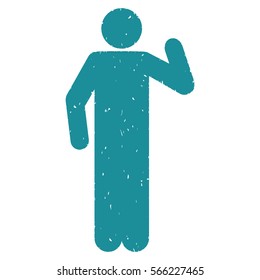 Opinion Pose grainy textured soft blue icon for overlay watermark stamps. Flat symbol with dirty texture. Dotted vector ink rubber seal stamp with grunge design on a white background.