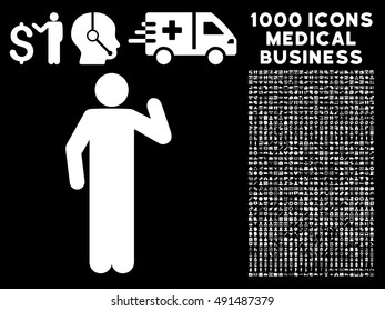Opinion Pose icon with 1000 medical business white vector pictograms. Collection style is flat symbols, black background.