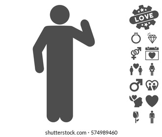 Opinion Pose pictograph with bonus dating pictograph collection. Vector illustration style is flat iconic gray symbols on white background.