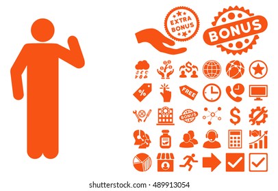 Opinion Pose pictograph with bonus pictures. Vector illustration style is flat iconic symbols, orange color, white background.