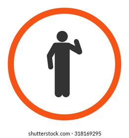 Opinion vector icon. This rounded flat symbol is drawn with orange and gray colors on a white background.