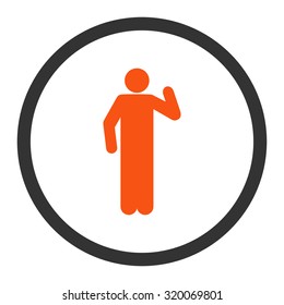 Opinion vector icon. This rounded flat symbol is drawn with orange and gray colors on a white background.