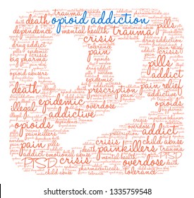 Opioid Addiction word coud on a white background. 