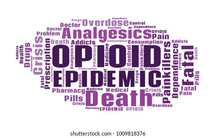 Opioid Crisis Word Cloud Collage. Opioid Epidemic Vector Illustration