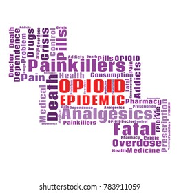 Opioid Crisis Word Cloud Collage. Opioid Epidemic Vector Illustration