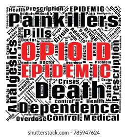 Opioid Crisis Word Cloud Collage. Opioid Epidemic Vector Illustration