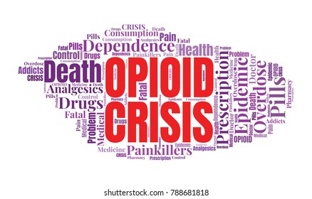 Opioid Crisis Word Cloud Collage. Opioid Epidemic Vector Illustration