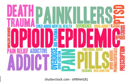 Opioid Epidemic Word Cloud On A White Background. 