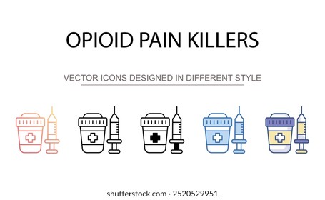 Opioide Diseño de icono de asesinos del dolor con fondo blanco Ilustración de stock