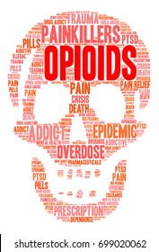 Opioids Word Cloud On A White Background. 