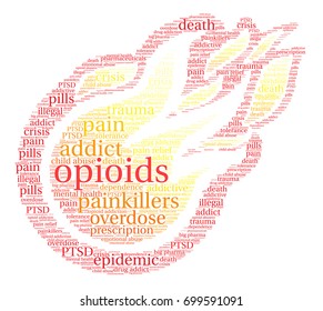 Opioids Word Cloud On A White Background. 