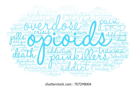 Opioids Word Cloud On A White Background. 