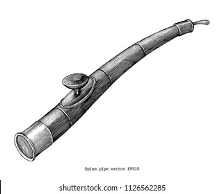 Opium pipe hand drawing vintage clip art isolated on white background