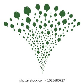 Opium Poppy exploding fountain. Vector illustration style is flat iconic symbols. Object fountain made from random pictographs as opium poppy fireworks.