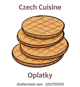 Oplatky are flat wafers made according to an old, traditional recipe in the area of Karlovy Vary. Czech food. Vector image isolated.
