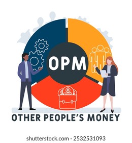 OPM - Outros Acrônimo de People's Money. plano de fundo do conceito de negócios. conceito de ilustração vetorial com palavras-chave e ícones. ilustração de letras com ícones para banner da Web, folheto, página inicial