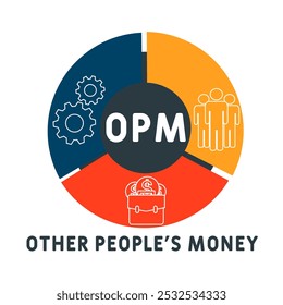 OPM - Outros Acrônimo de People's Money. plano de fundo do conceito de negócios. conceito de ilustração vetorial com palavras-chave e ícones. ilustração de letras com ícones para banner da Web, folheto, página inicial