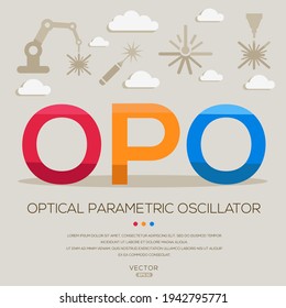 OPO media (oscilador paramétrico óptico) Acrónimos láser, letras e iconos ,Ilustración vectorial.
