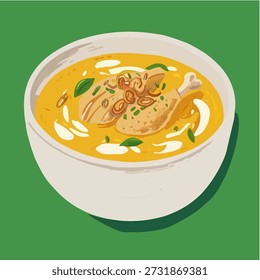 Opor Ayam Eid Mubarak, Hari Raya, Makanan khas Indonesia, Clean anime Illustration