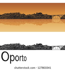 Oporto skyline in orange background in editable vector file