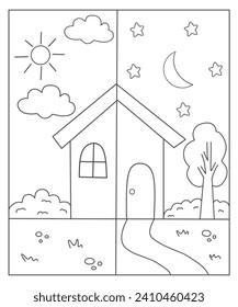 Oposite day activity for kindergarten, day and night coloring page, Oposite worksheet for kids, Oposite coloring page for kids 