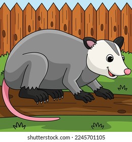 Opossum Animal Colored Cartoon Illustration