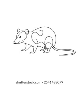 
Opossum Animal continuous line art flat vector illustration on white background.